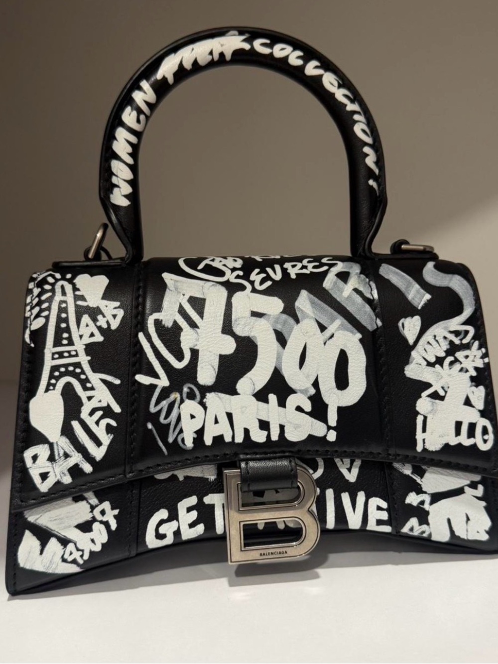 Balenciaga Black Graffiti Hourglass Top Handle Satchel